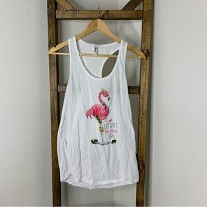 Flocked Up White Tank Top with Flamingo Print Size L